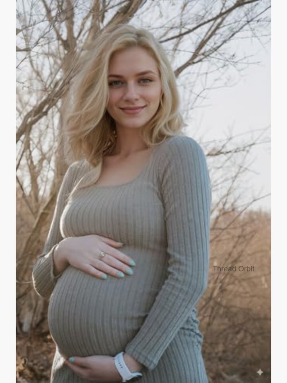 Long Sleeve Maternity Sweater Dress, Knit Ribbed Bodycon Dress for Fall Winter - Picture 3 of 7